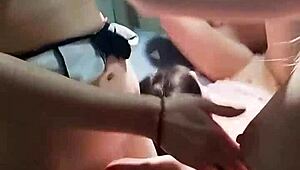 Behind the scenes, swingers feel intense passion during their wild gangbang party.