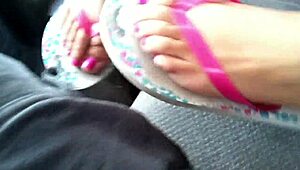 Jessica Gives Footjob Handjob Cumshot in Flip Flops