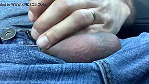 Horny Guy Jerks Off Balls in Car