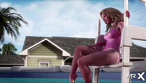 I explore the pool in Treasure of Nadia episodes 1 through 9