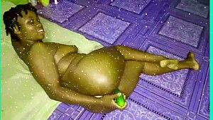 Black ebony slut with saggy natural tits plays her ass and drinks piss in amateur anal scene.