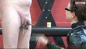 Hey, feel the pain of weights on my cock?