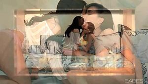 Two brunette babes, gabriella and her friend, indulge in lesbian masturbation and tit play in high definition