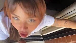 Hey, check this novice teen sucking her friend off!