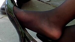 stocking feet teasing in hidden candid moments