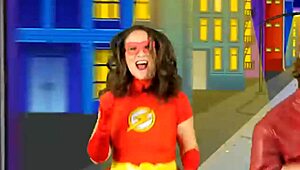 alyssa from bounce patrol poses with natural tits in clothes