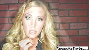 Samantha Nude Blonde Babe Teases Big Tits, Masturbates Ass and Boobs Solo