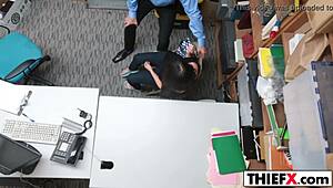 Teen thief takes officer's hard dick in garage office hardcore burglary