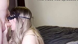 wife performs blowjob and swallows cum in pov scene