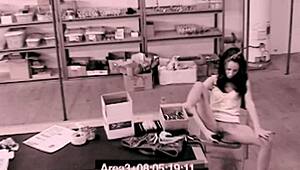 stock girl masturbates with dildo, fingers pussy, licks to orgasm.