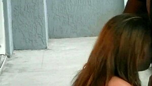 Interracial blowjob with big tits bent over