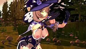 Genshin Impact Lisa gives blowjob and titjob, cumshot hentai 😍