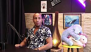 The black top reveals the scar on his hard broken cock, delighting in the sensual oral pleasure.