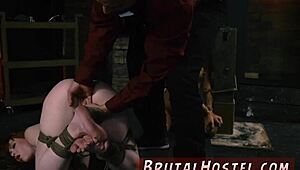 The cuckold foot slave endures bdsm blowjob submission in extreme bondage.