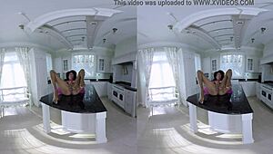 chocolate ebony girl spreads on desk in pov reality masturbation