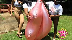 no pants party with charlie rae, nikki lately, and xaya lovelle in public lesbian fun?