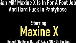asian milf maxine x is in for a foot job bj and hard fuck in pantyhose