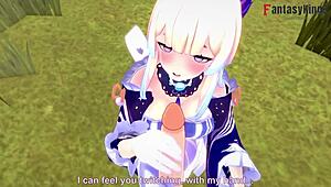 kokomi gives pov blowjob in genshin impact hentai, her big tits bouncing while sucking 😍