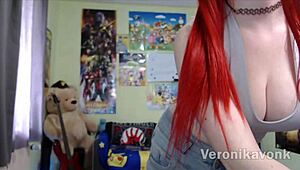 Amateur busty redhead from USA playing with her amazing huge natural big tits 😍