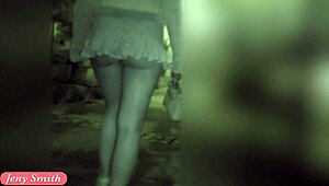 Jeny smith says, 'look at my pussy flashing in mini skirt in public'