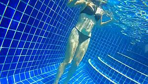 I stuffed three panties in my pussy and fucked a black dildo in the public pool.