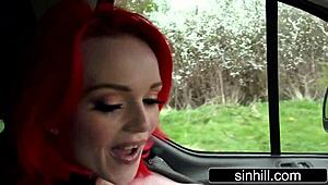 busty british redhead gets a lift from jasmine james