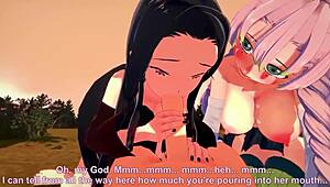 Watch Nezuko and Mitsuri in a wild threesome? Kimetsu no Yaiba hentai.