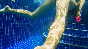 I stuffed three panties in my pussy and fucked a black dildo in the public pool.