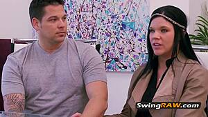 Amateur couples dive into a steamy sex game together.