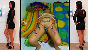 Slave Samantha gets marked, humiliated, and forced to suck in her room