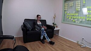 Skinny redhead Ivy Red in casting interview session