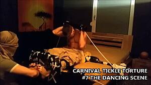 Carnival tickle with dancing gay guys in holiday trailer