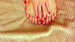 intensely playing with sexy legs