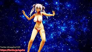 Kanon dances nude on a sandy planet in 3D.