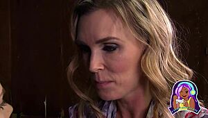 Tanya tate and lucia love, two shaved brunette models, finger each other's pussies in lesbian fun