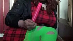 Bisexual crossdresser explores self with object insertion and cleaning