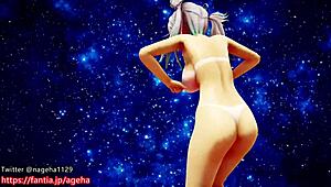 Kanon dances nude on a sandy planet in 3D.