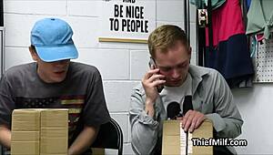 Just turn around while the officer bangs my milf pussy at work. It’s wild!