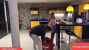 Blonde amateur caught naked by gardener leads to hardcore outdoor creampie fuck