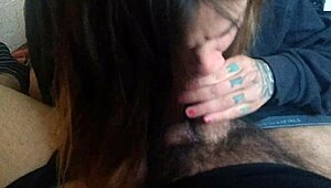 Latina prostitute with big ass and tattoo sucks standing dick hotly