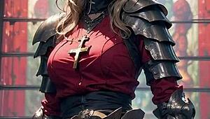 ai generated anime knight in cosplay at church