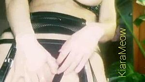 Kiarameow uses dildo and toys for deepthroat blowjob in webcam bdsm session with slave elements