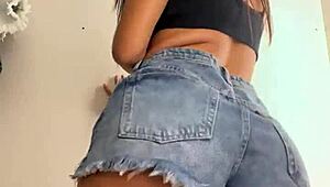 latina amateur wife trying on shorts in the shopping mall store, showing big ass outdoors publicly - esposaheyya