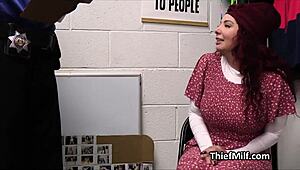 Oh wow, that big titty redhead milf is sucking cock in the office!