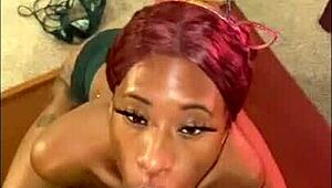 Young Ebony Teen Deepthroats Monster Cock on Sofa