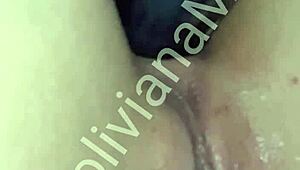 Latina inserts eggplant into her pussy during video call on Boliviana Mimi site