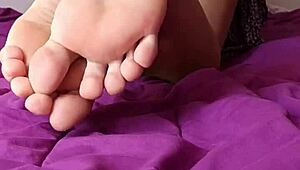 I adore my wife's sexy feet fetish, fingering her milf body