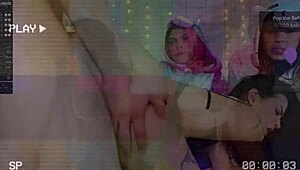 Three girls share the task of sucking on the same item in turns.