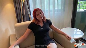 Redhead Hard Fucking and Deep Blowjob with Cum in Mouth Swallowed