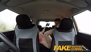 in the fake driving school, black girls and geeky blonde get creampied